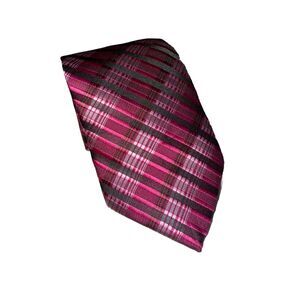 Sam Well‎ Thailand International Men's Tie Pink Black Plaid Handmade 100% Silk